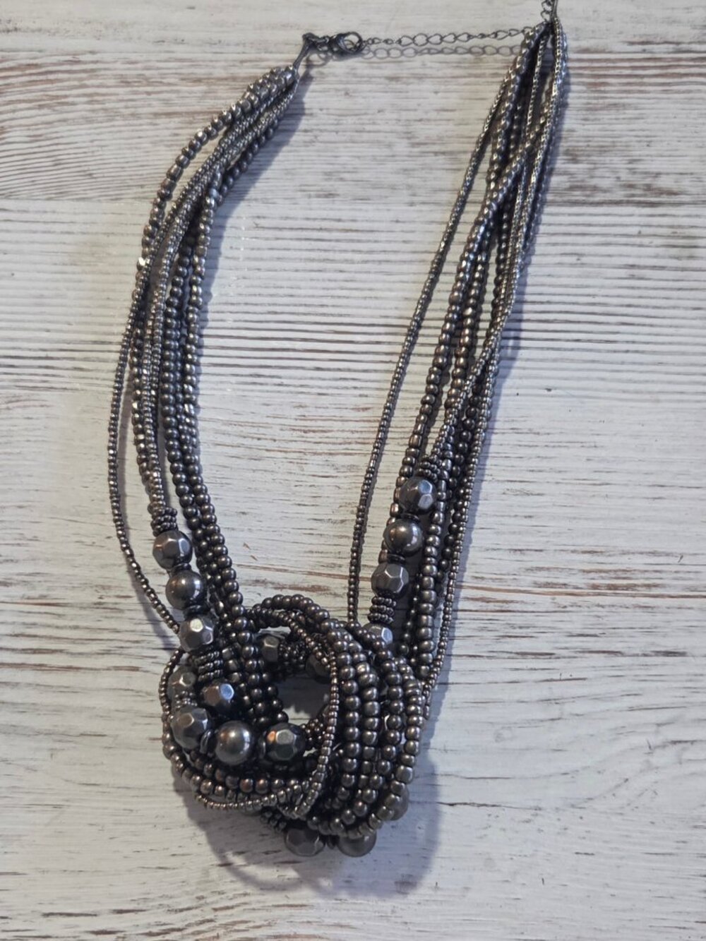 Dark Gray Pearlized Beaded Twist Necklace